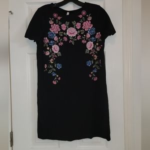 Xhilaration Black Dress with Floral Embroidery Sz S